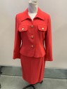 ALBERT NIPON, Coral Orange, Wool, Acetate, C.A., B.F., L/S, Gold Buttons