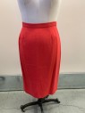 ALBERT NIPON, Coral Orange, Wool, Acetate, Pencil Skirt, Hem Below Knee, Zip Back, Slit At Back