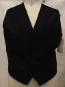 Black, Wool, Cotton, Solid, Black, Button Front, 4 Pockets,