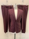 Mens, 1960s Vintage, Suit, Jacket, NL, Red Burgundy, Black, Wool, 2 Color Weave, 36R, Peaked Lapel, Single Breasted, Button Front, 2 Buttons, 3 Pockets, With 2 Pairs Of Pants, Made To Order,