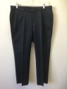 ERMENEGILDO ZEGNA, Black, Slate Blue, Wool, 2 Color Weave, Black and Dark Slate Blue Specked Weave (Overall Appears Charcoal), Flat Front, Button Tab Waist, Zip Fly, 5 Pockets Including 1 Watch Pocket, Straight Leg