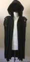 MTO, Black, Cotton, Leather, Solid, Hooded, Open Front and Sides, Cut Off Hem Shorter in Front, Decorative Metal Studded Leather Bits at Shoulders, Multiples,