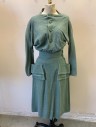 Womens, 1930s Vintage, Top, N/L, Dusty Green, Cotton, Solid, B:36, Flannel, Long Dolman Sleeves, Round Neck, Button Front, Thin Bateau Neck, Darts at Waist, Raw Edge at Hem, Goes with Skirt (CF033496)