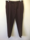 TOPMAN, Red Burgundy, Polyester, Viscose, Solid, Flat Front, Tab Waist, Zip Fly, 4 Pockets, Straight Leg