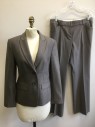 ANNE KLEIN, Brown, Lt Brown, Polyester, Viscose, Herringbone, Single Breasted, Peaked Lapel, 2 Buttons, Fitted, 2 Pockets, Shoulder Pads, Solid Ecru Satin Lining