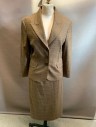 MICHAEL KORS , Lt Brown, Brown, Wool, Glen Plaid, Peak Lapel Button Front,JKT: 2 Pockets W/flaps , Pleaded,Back Detail, Pencil Skirt