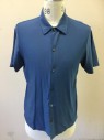 THEORY, Cornflower Blue, Cotton, Solid, Stretchy Jersey, Short Sleeve Button Front, Collar Attached