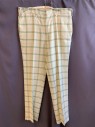 MALE, Cream, Dk Green, Polyester, Plaid, Zip Front, Hook N Eye Closure, 4 Pockets, F.F, MULTIPLES **Missing Back Pocket Button