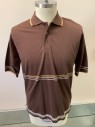 DANIEL K, Brown, White, Caramel Brown, Poly/Cotton, Solid, Stripes, S/S, 3 Buttons, Picque, Rib Knit Collar And Cuffs