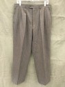 CARROL & CO., Dk Brown, White, Wool, Stripes - Pin, Heathered, Double Pleats, Button Tab, Zip Fly, 4 Pockets, Belt Loops