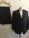 BROOKS BROTHERS, Midnight Blue, Gray, Wool, Stripes - Pin, 2 Buttons,  Pocket Flap, Notched Lapel,