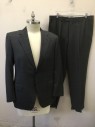 CANALI, Gray, Charcoal Gray, Wool, Glen Plaid, Gray and Black Faint Glenplaid, Single Breasted, Notched Lapel, 2 Buttons, 3 Pockets, Solid Black Lining