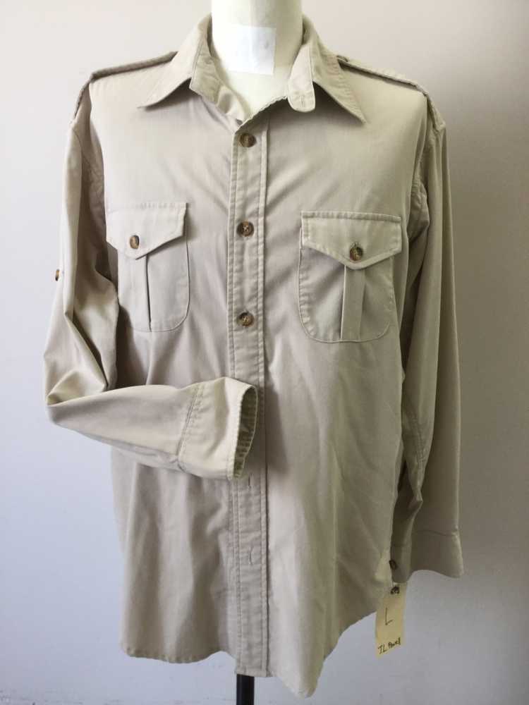 J.L. POWELL, Shirt, Khaki Brown, Polyester, Cotton, Solid Pattern, L ...