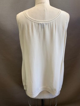 Womens, Blouse, EILEEN FISHER, Cream, Silk, Solid, S, Crepe De Chine, Sleeveless, Pullover, Scoop Neck, Oversized Fit, Open Threadwork at Edges