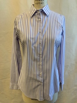 BANANA REPUBLIC, Lavender Purple, White, Cotton, Stripes - Vertical , Button Front, Collar Attached, Long Sleeves, Button Cuff