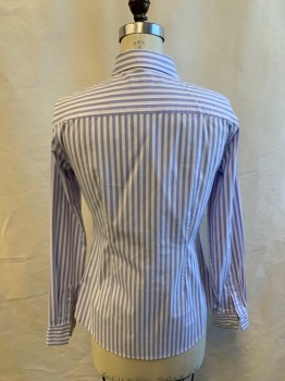 BANANA REPUBLIC, Lavender Purple, White, Cotton, Stripes - Vertical , Button Front, Collar Attached, Long Sleeves, Button Cuff
