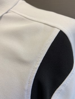 SLAZENGER, White, Black, Polyester, Solid, Stretchy, Black Panels at Underarms, Short Sleeves, Collar Attached, 3 Button Placket