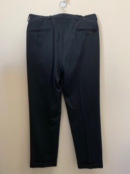 Mens, Slacks, BROOKS BROTHERS, Midnight Blue, Polyester, Cotton, Solid, 32/30, Pleated Front, Side Pockets, Zip Front, Belt Loops,