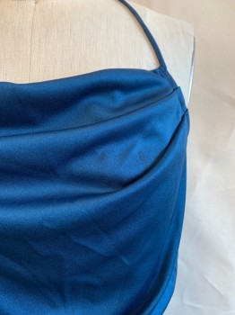 N/L, Blue, Polyester, Solid, Halter, Pleated Bust, Elastic Waistband, Tie Belt