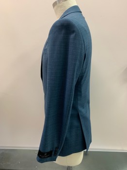 Mens, Sportcoat/Blazer, JOHN VARVATOS, Teal Blue, Wool, Plaid, 42L, Single Breasted, 2 Buttons,  Notched Lapel, Faint Woven Pattern, Double Back Vent