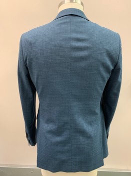Mens, Sportcoat/Blazer, JOHN VARVATOS, Teal Blue, Wool, Plaid, 42L, Single Breasted, 2 Buttons,  Notched Lapel, Faint Woven Pattern, Double Back Vent