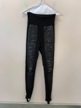 NL, Black, Cotton, Wide Elastic Waist, Ribbed, Silver Bar With Blue Paint, Pleather Down Front, Stirrups