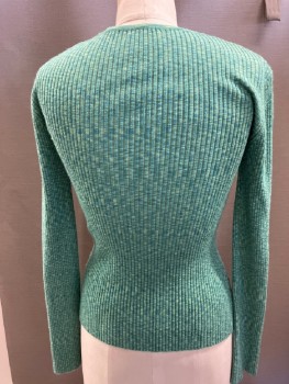Womens, Pullover Sweater, N/L, Mint Green, Turquoise Blue, Polyester, Heathered, S, Rib Knit, V-N, with Self Lacing CF Placket, L/S,
