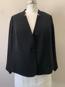 Womens, Blazer, TALBOTS, Black, Triacetate, Polyester, Solid, 18, Notched Lapel, 1 Button, 2 Pockets, No Collar