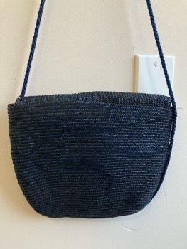 STROUSS, Navy Blue, Straw, Basket Weave, Rope Shoulder Strap, Snap Btn Closure,