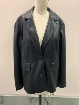 Womens, Blazer, URBAN OUTFITTERS, Black, Leather, Solid, S, Notched Lapel, Single Breasted, Button Front, 1 Button