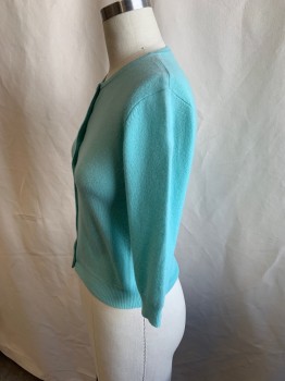 Womens, Cardigan Sweater, RON HERMAN, Lt Blue, Cashmere, Solid, S, 3/4 Sleeve, CN, Buttons