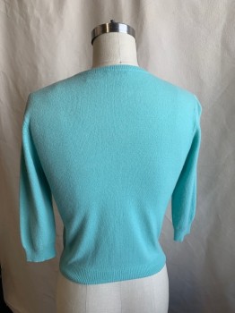 RON HERMAN, Lt Blue, Cashmere, Solid, 3/4 Sleeve, CN, Buttons