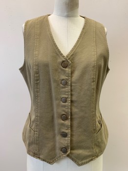 Womens, Vest, TERRITORY AHEAD, Dk Khaki Brn, Cotton, Solid, 8, Button Front, V Neck, Top Pockets,
