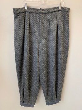 NO LABEL, Dk Gray, Polyester, Cotton, Zig-Zag , Dots, Pleated Front & Back, Zip Front, Made To Order