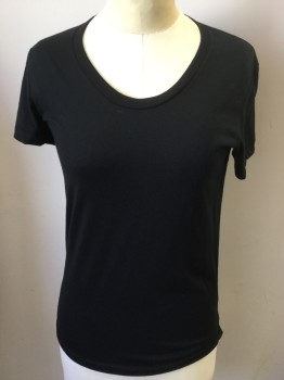 AMERICAN APPAREL, Black, Cotton, Polyester, Solid, Black, Round Neck, ,  Cap Sleeves,