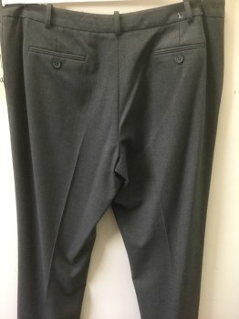 Womens, Slacks, CALVIN KLEIN, Dk Gray, Polyester, Solid, Heathered, 12, Flat Front, Button Tab, Belt Loops, Zip Front, 4 Pockets,
