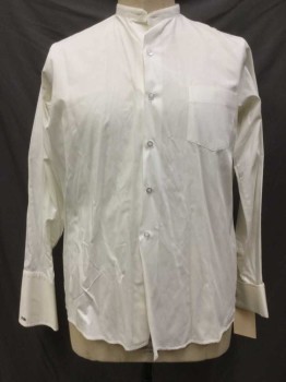 RJ Toomey, Ivory White, Cotton, Solid, Button Front, Collar Band, Long Sleeves, 1 Pocket,