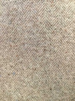 N/L, Lt Brown, Brown, Gray, Wool, Herringbone, Tweed, Double Heathered Tweed Herringbone Wool. Pleat Line Detail on Either Side of Center Front. 3 Panelled Back with Hook & Eye Closure at Side Center Right, Double
