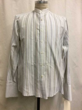 PRES DU CORPS, White, Navy Blue, Beige, Cotton, Stripes, White, Navy/ Beige Stripes, Button Front,  White Collar Band & French Cuffs, Old West, Multiple