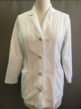 LANDAU, White, Cotton, Solid, Collar Attached, Long Sleeves, Button Front, 4 Buttons, 2 Button Back Waist Detail