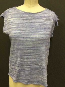 ZELLA , Purple, White, Polyester, Rayon, Stripes - Shadow, Purple/white Shadow Horizontal Stripes, Crew Neck, D-string Shoulder, Cuff-off Sleeves