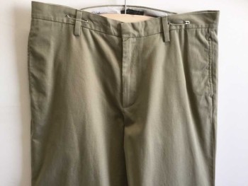Mens, Casual Pants, BANANA REPUBLIC, Dk Khaki Brn, Cotton, Solid, 30, 35, Flat Front,  Zip Front, 4 Pockets,