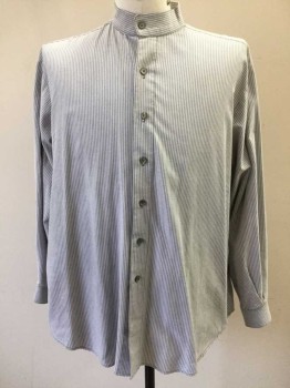 N/L, Blue, White, Cotton, Stripes - Vertical , White and Blue Striped Oxford Cloth, Long Sleeve Button Front, Band Collar, Button Cuffs, Made To Order