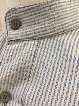 N/L, Blue, White, Cotton, Stripes - Vertical , White and Blue Striped Oxford Cloth, Long Sleeve Button Front, Band Collar, Button Cuffs, Made To Order
