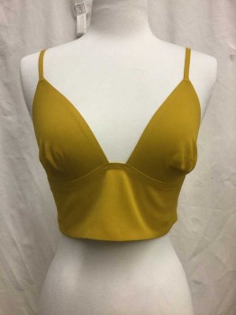 FREE PEOPLE, Turmeric Yellow, Polyester, Spandex, Solid, Turmeric Yellow, Cropped, V-neck, Sleeveless