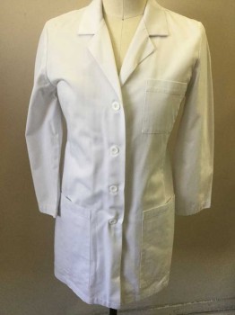 ICU, White, Polyester, Cotton, Solid, Long Sleeves, Notched Lapel, 4 Buttons, 3 Patch Pocket,  Self Belted Back