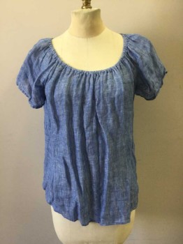Womens, Top, JOIE, Blue, Cotton, S, Chambray, Elastic Scoop Neck, Cap Sleeve