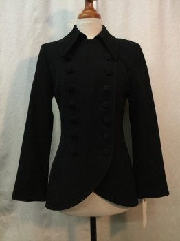 Womens, Blazer, BYTINAXXXX, Black, Wool, Solid, 4, Black, Dbl Breasted, 16 Buttons, Collar Attached, Notched Lapel,