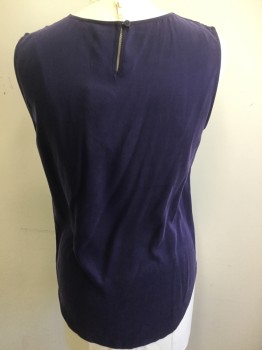 Womens, Shell, EILEEN FISHER, Aubergine Purple, Silk, Solid, B40, Medium, Pullover, Round Neck,  Keyhole Center Back with 1 Button,