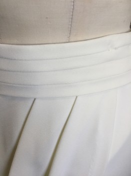 Womens, Skirt, Mini, XOXO, Cream, Polyester, Spandex, Solid, W:26, 1/2, Crepe, 2" Wide Waistband with Horizontal Panelling, 4 Off Center Pleats Forming Draped Detail, Wrapped Front, Hem Mini